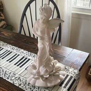 Angelic Pixie Female Sculpture Graceful Cream Pink Flowing Ruffles Water Lily
